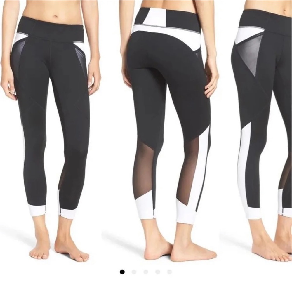 MOVING SALE - Zella black white mesh detail cropped leggings